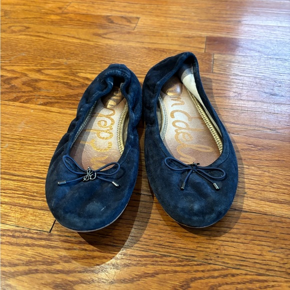 SAM ADELMAN navy blue scrunchie flat ballet shoes - Picture 3 of 4